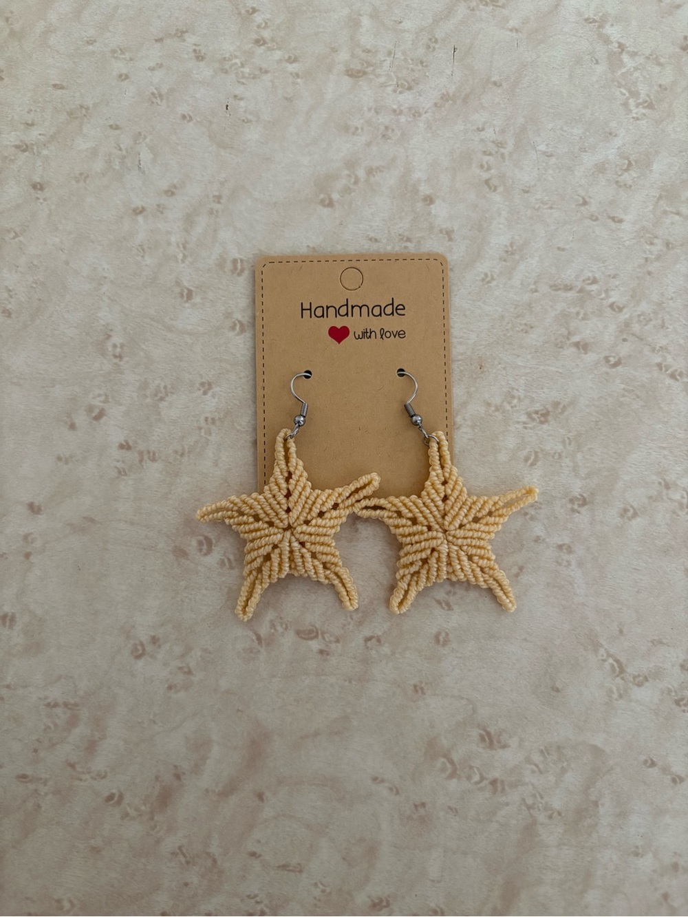 Handmade Beige Starfish Beaded Earrings